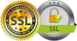 Badges de sceaux de sécurité SSL en or et argent avec des icônes de cadenas.