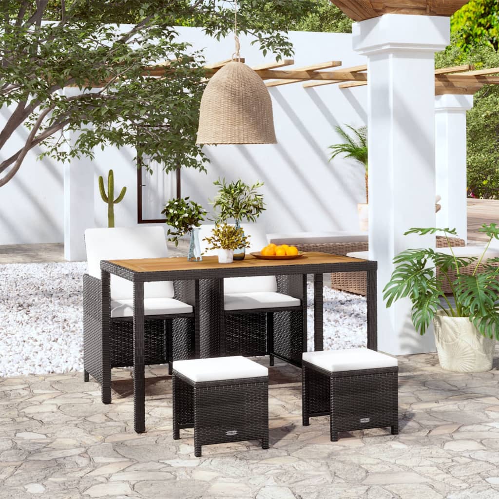 Ensemble à manger d'extérieur 5 pcs Rotin et bois d'acacia Noir - XIOS