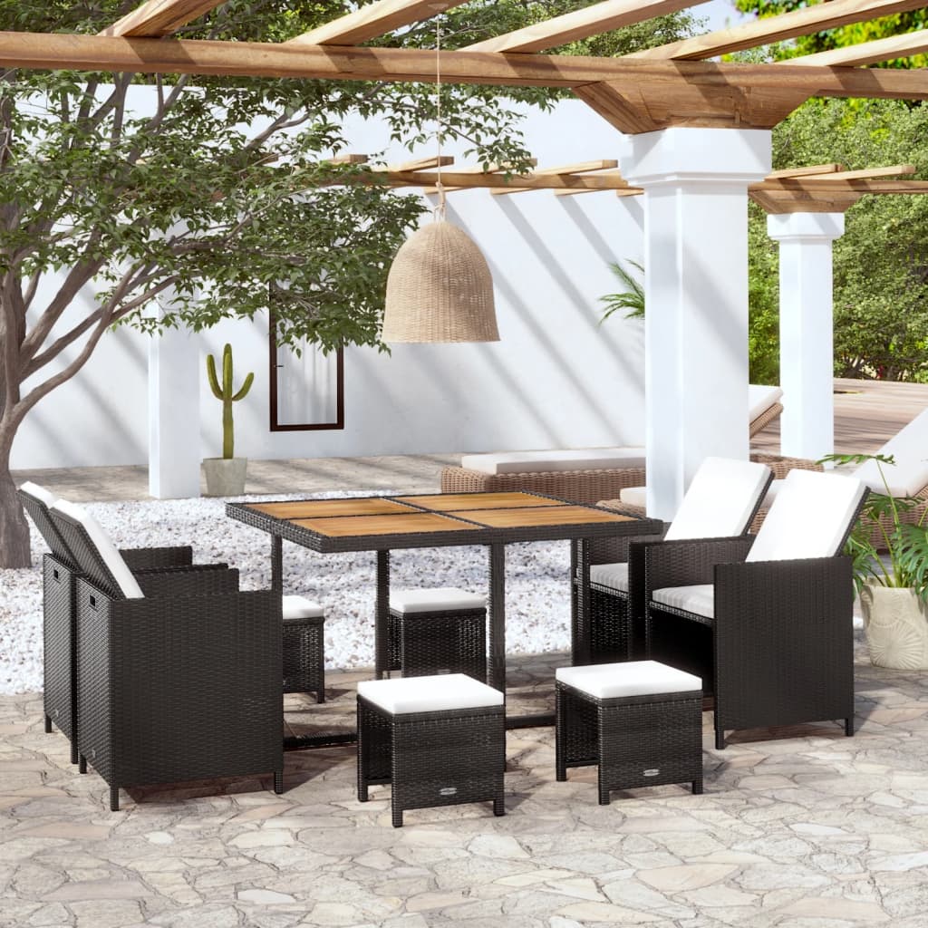Ensemble à manger d'extérieur 9 pcs résine tressée et acacia - XIOS