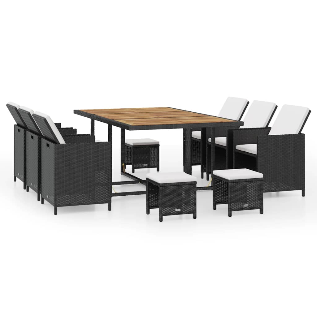 Ensemble à manger d'extérieur 11pcs Rotin et bois d'acacia Noir - XIOS