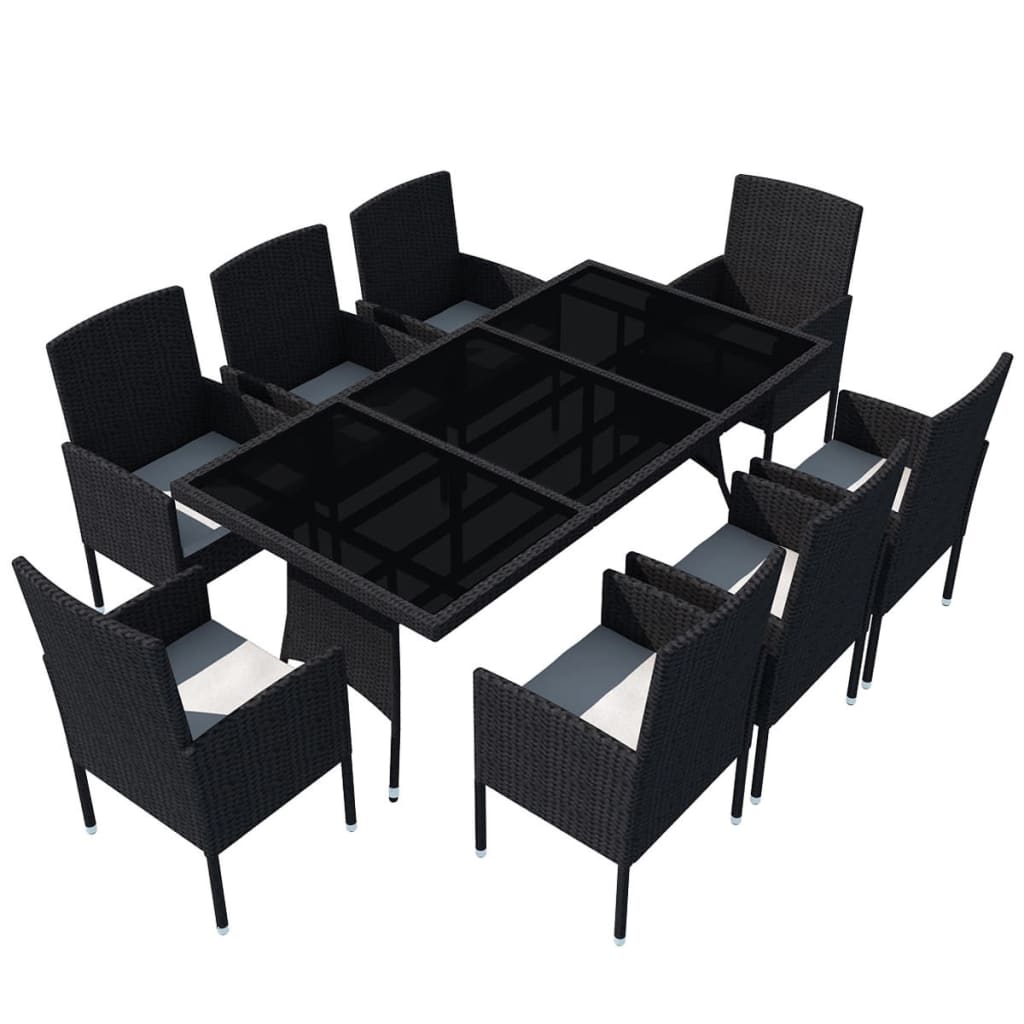 Ensemble à manger d'extérieur 9pcs coussins résine tressée noir