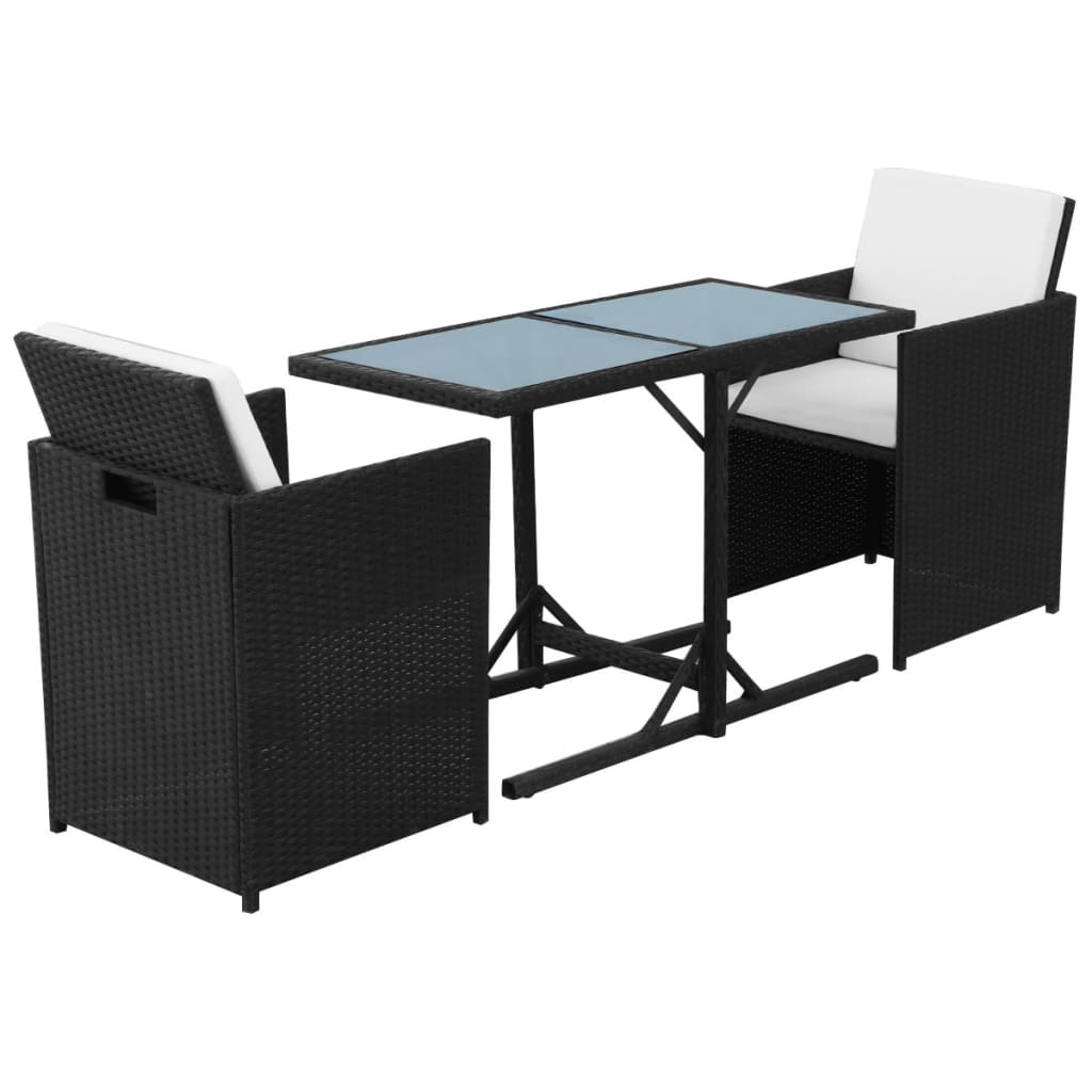Ensemble de bistro 3 pcs avec coussins résine tressée noir - XIOS