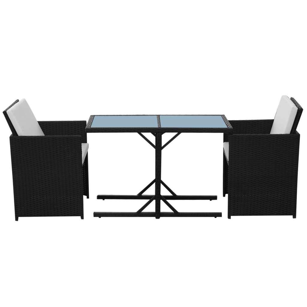 Ensemble de bistro 3 pcs avec coussins résine tressée noir - XIOS