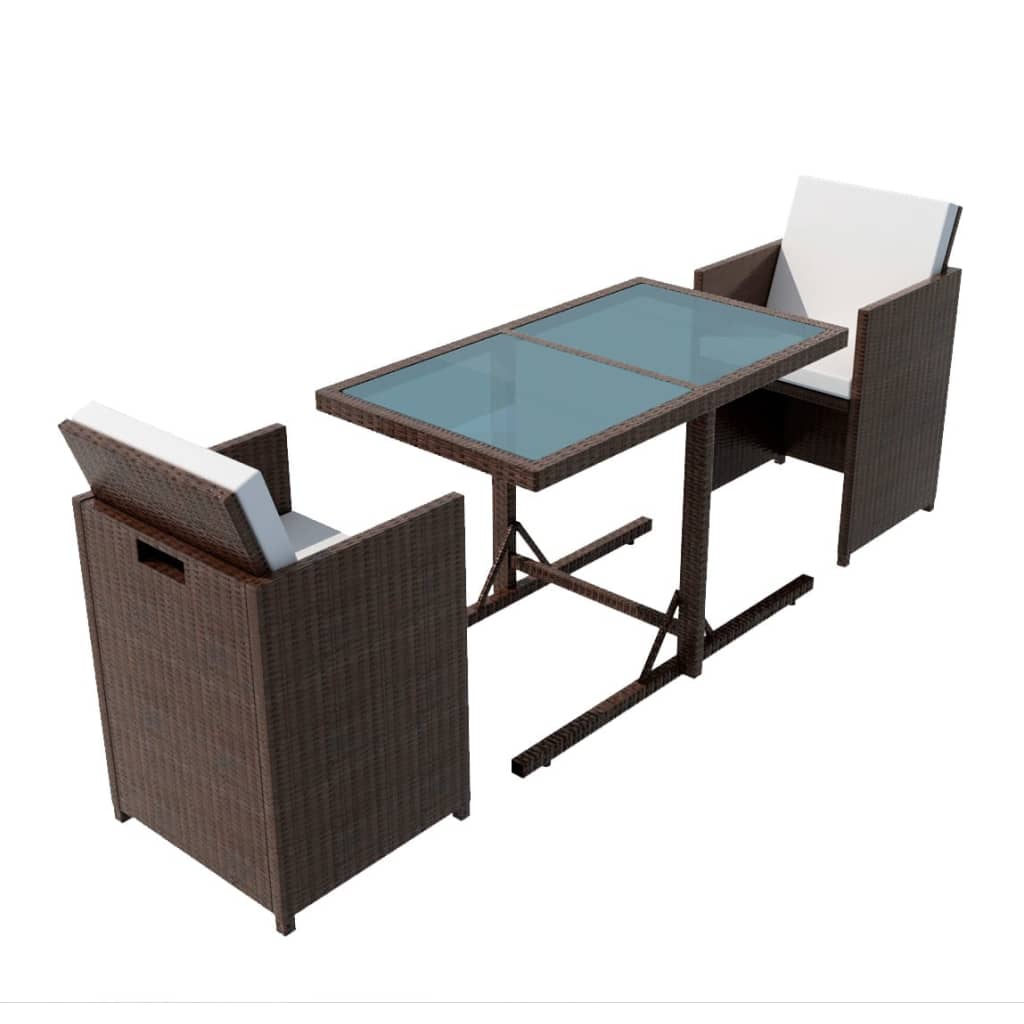 Ensemble de bistro 3 pcs et coussins résine tressée marron - XIOS