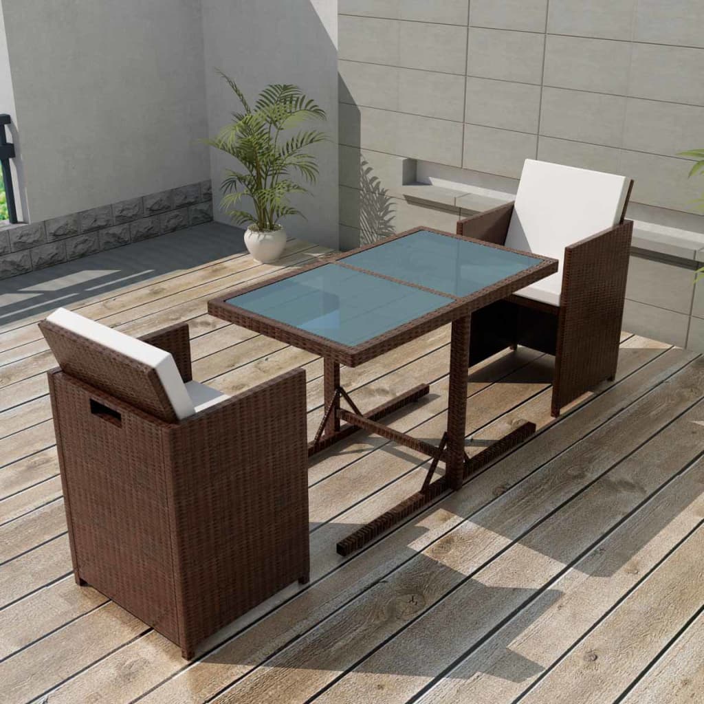 Ensemble de bistro 3 pcs et coussins résine tressée marron - XIOS