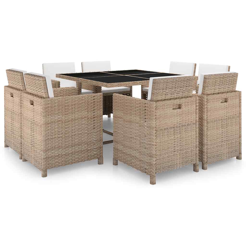 Ensemble à manger d'extérieur et coussins 9 pcs résine tressée - XIOS