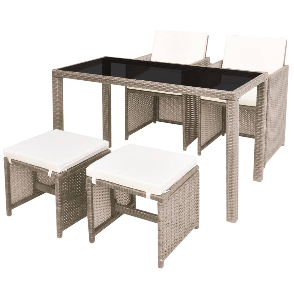 Ensemble à manger d'extérieur avec coussins 5 pcs Rotin Beige - XIOS
