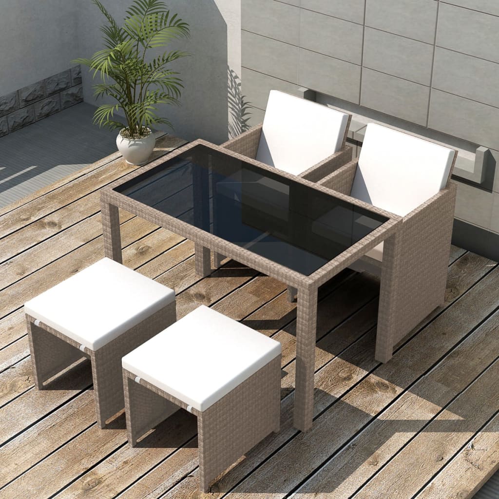 Ensemble à manger d'extérieur avec coussins 5 pcs Rotin Beige - XIOS
