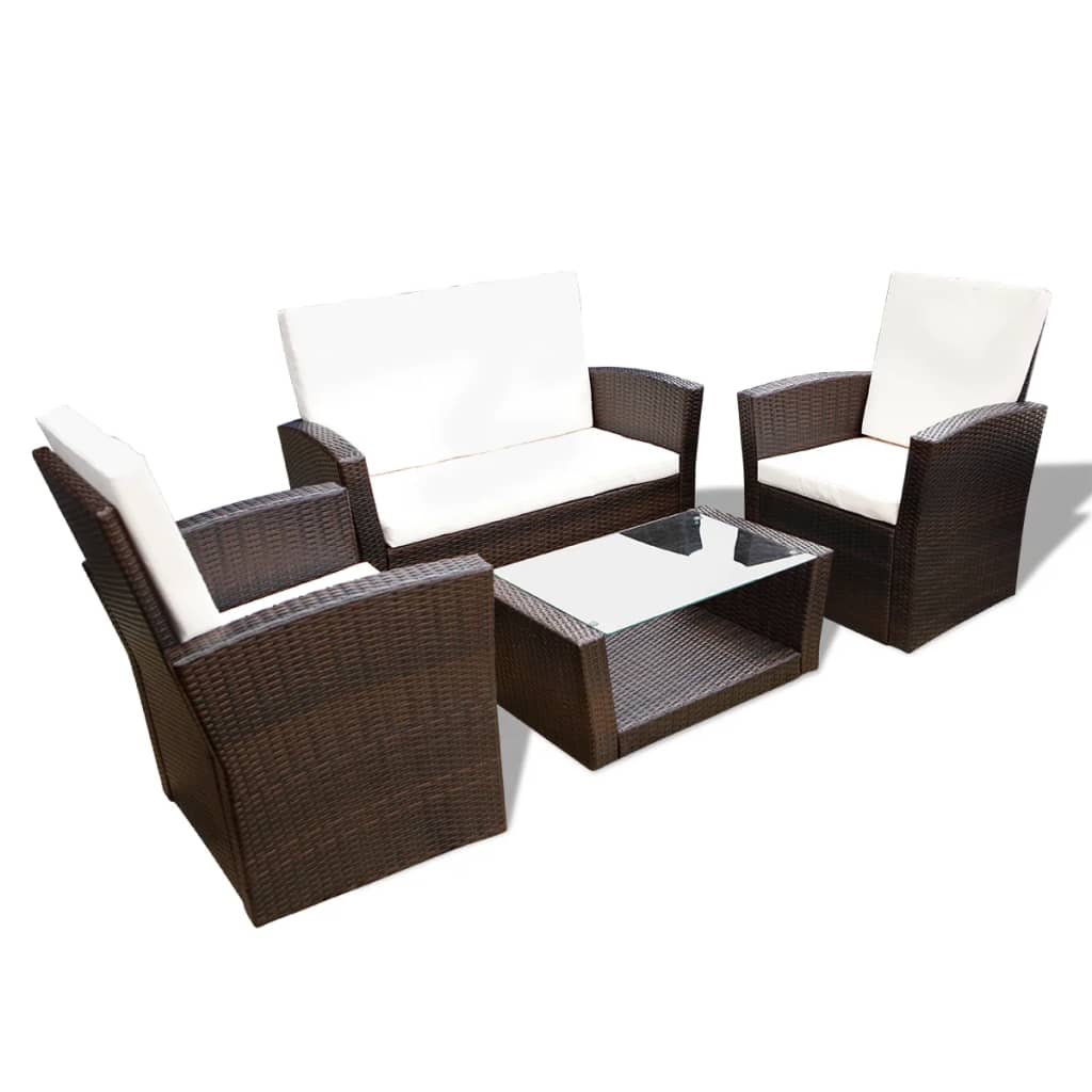 Salon de jardin 4 pcs avec coussins Résine tressée Marron - XIOS