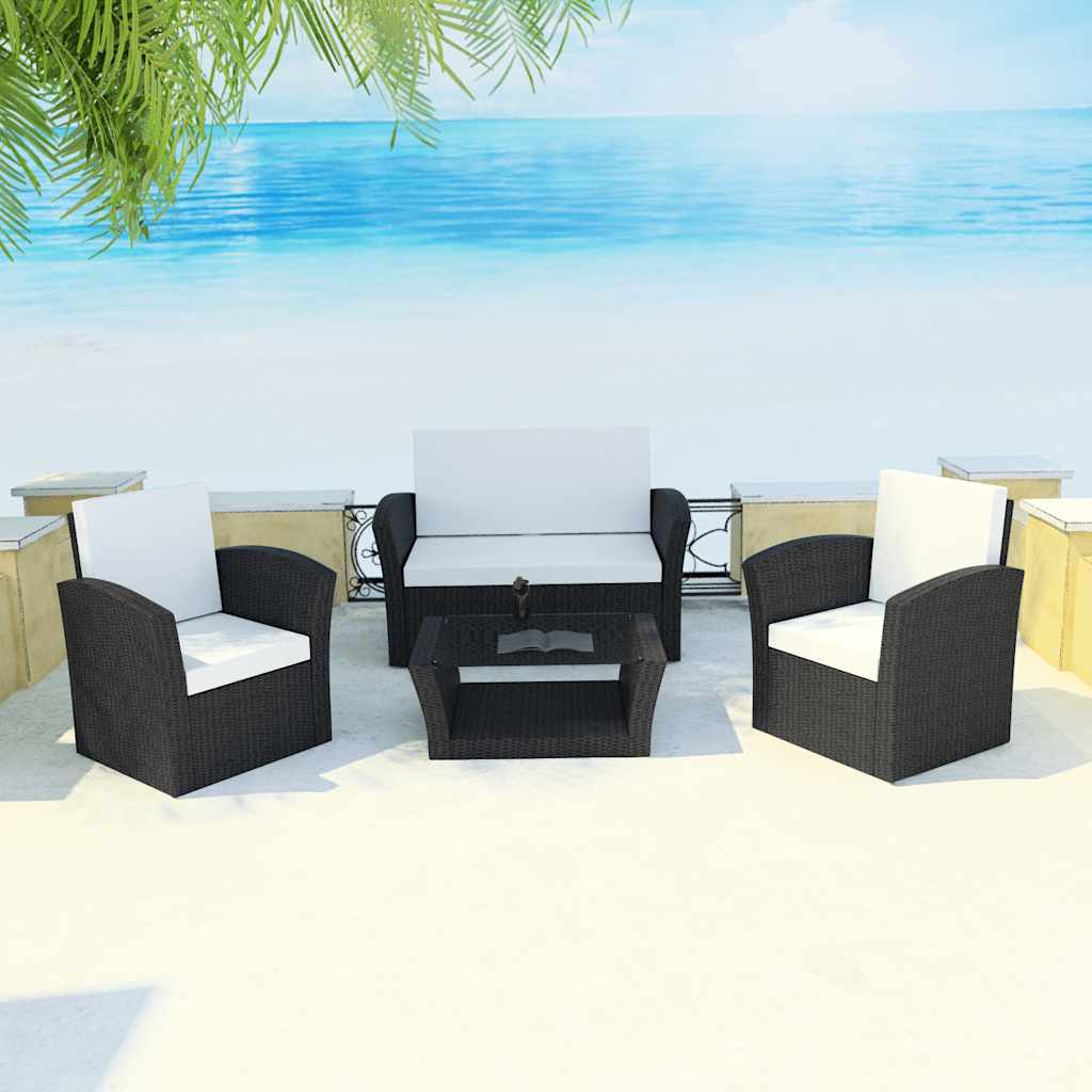 Salon de jardin 4 pcs avec coussins Résine tressée Noir - XIOS
