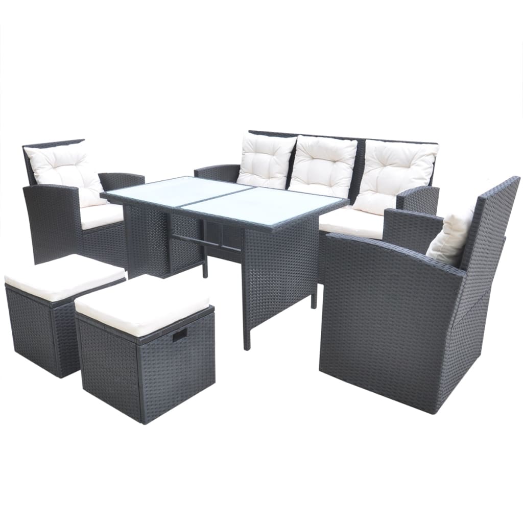 Ensemble à manger d'extérieur 6pcs coussins résine tressée noir - XIOS