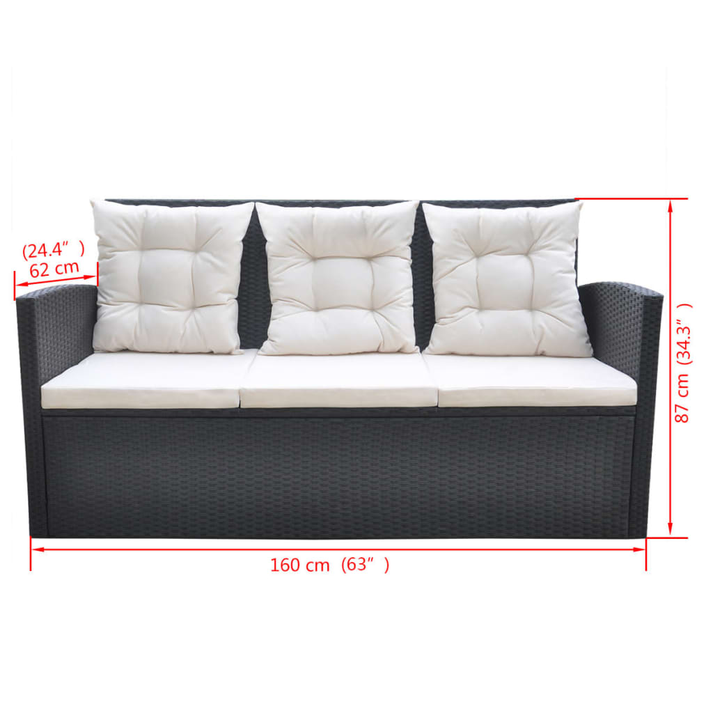 Ensemble à manger d'extérieur 6pcs coussins résine tressée noir - XIOS