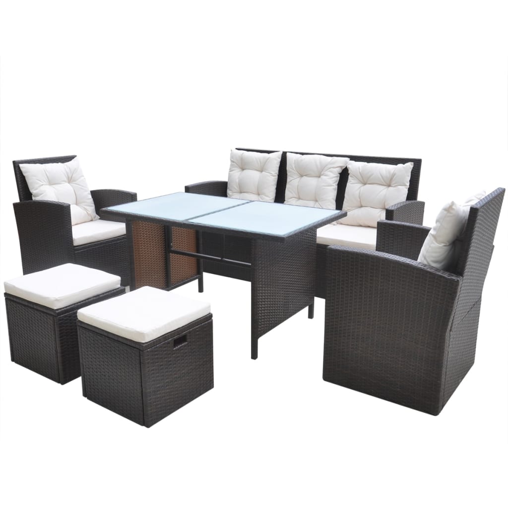 Ensemble à manger d'extérieur avec coussins 6pcs Résine tressée - XIOS