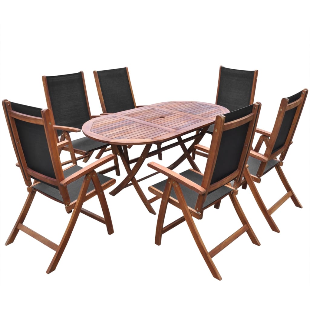 Ensemble à manger d'extérieur 9 pcs et coussins Acacia solide