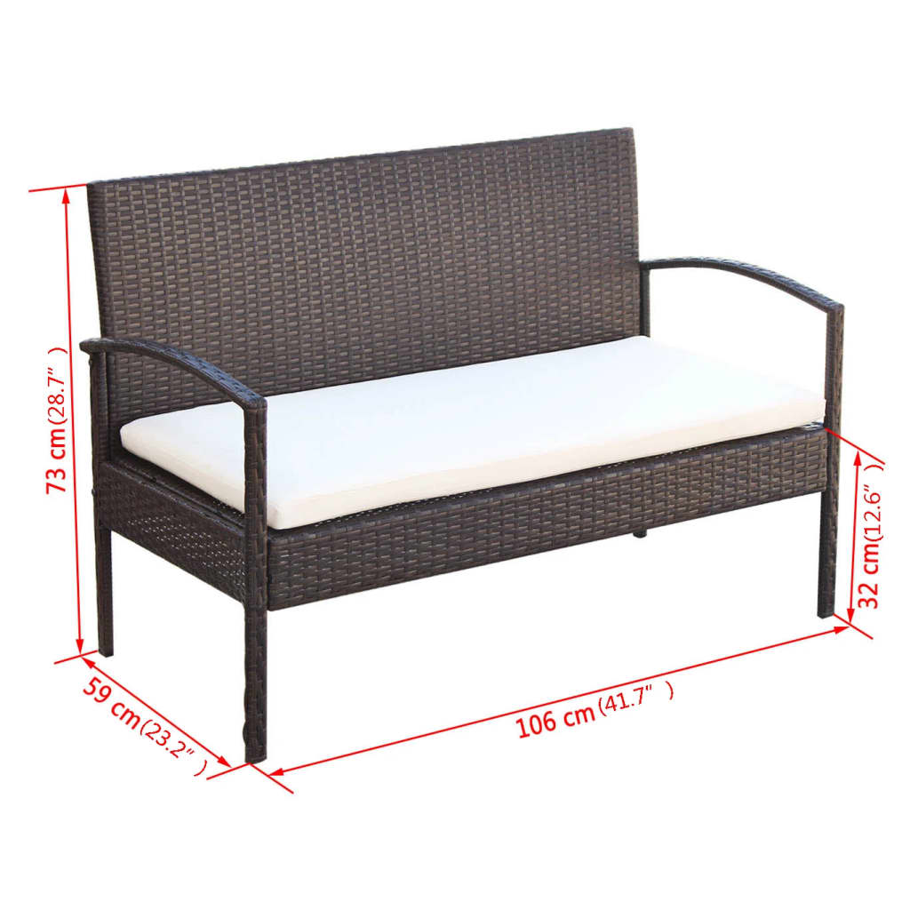 Salon de jardin 4 pcs avec coussins Résine tressée Marron - XIOS