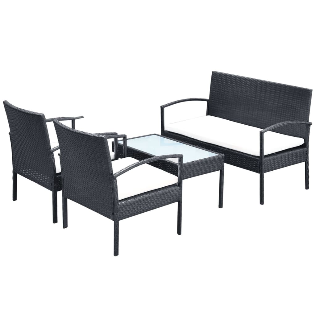 Salon de jardin 4 pcs avec coussins Résine tressée Noir - XIOS