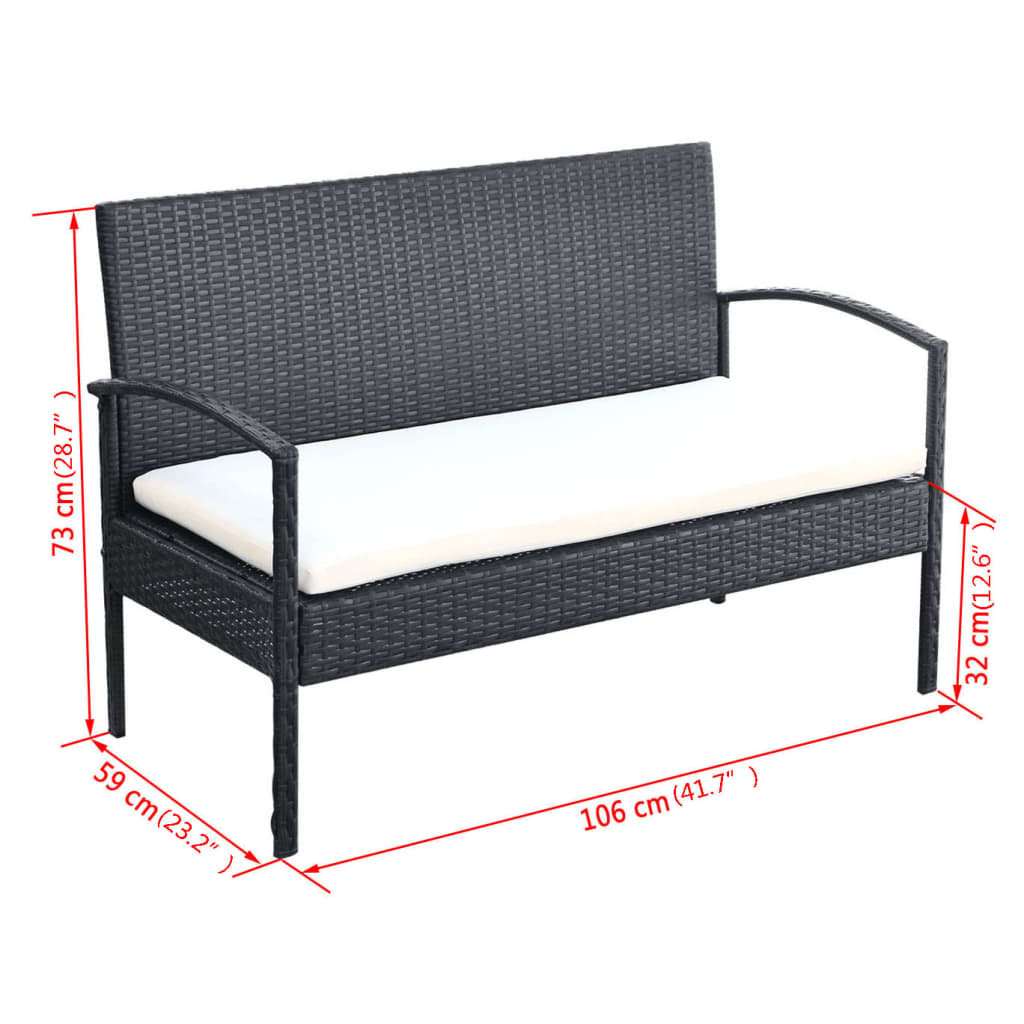 Salon de jardin 4 pcs avec coussins Résine tressée Noir - XIOS