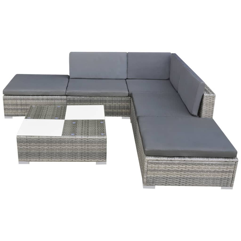 Salon de jardin avec coussins 6 pcs résine tressée gris - XIOS