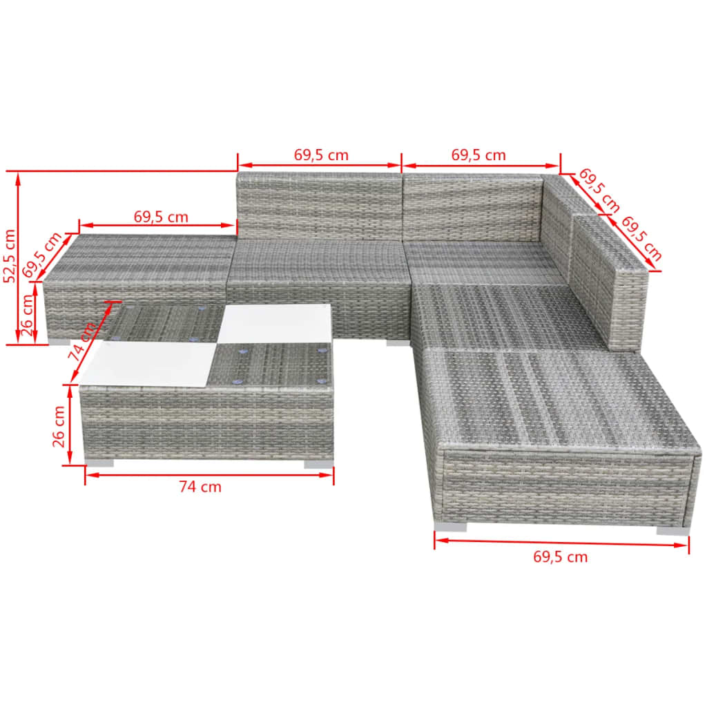 Salon de jardin avec coussins 6 pcs résine tressée gris - XIOS