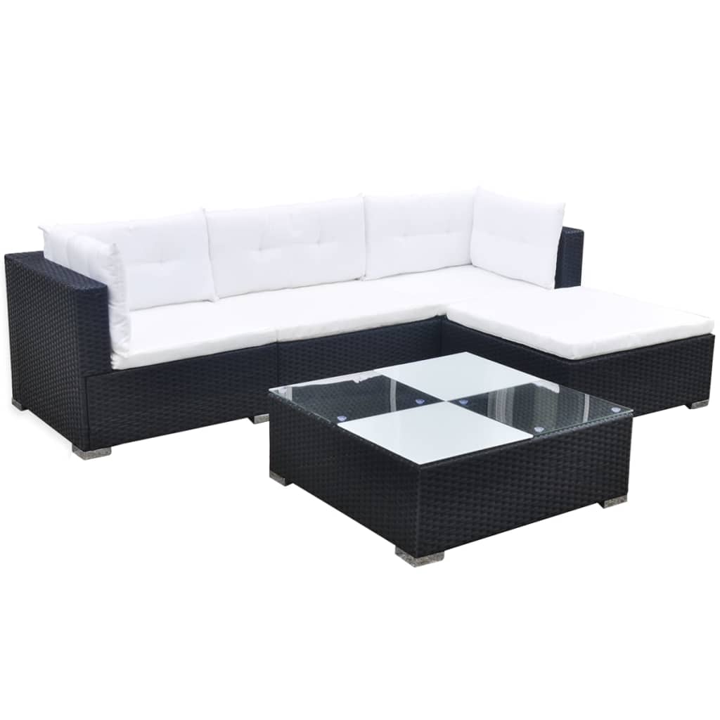 Salon de jardin 5 pcs avec coussins Résine tressée Noir - XIOS