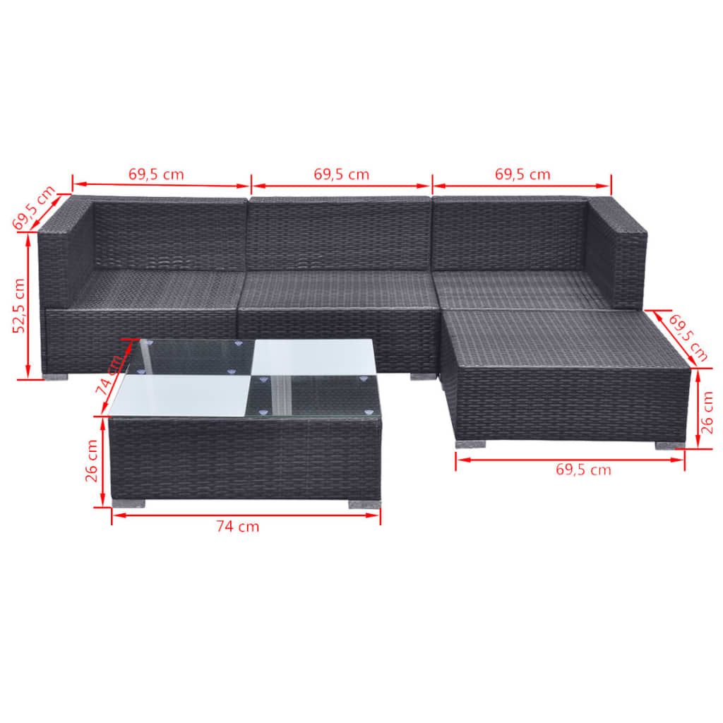 Salon de jardin 5 pcs avec coussins Résine tressée Noir - XIOS
