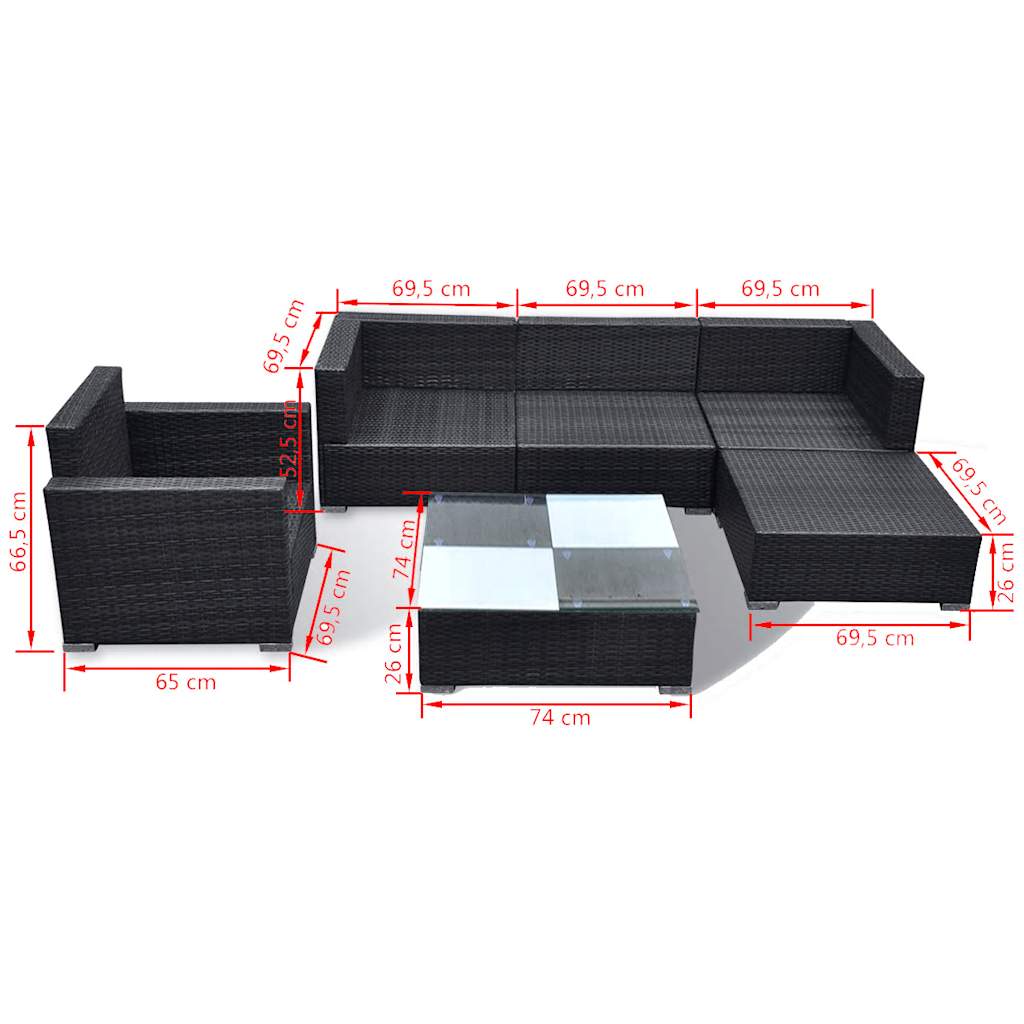 Salon de jardin 6 pcs avec coussins Résine tressée Noir - XIOS