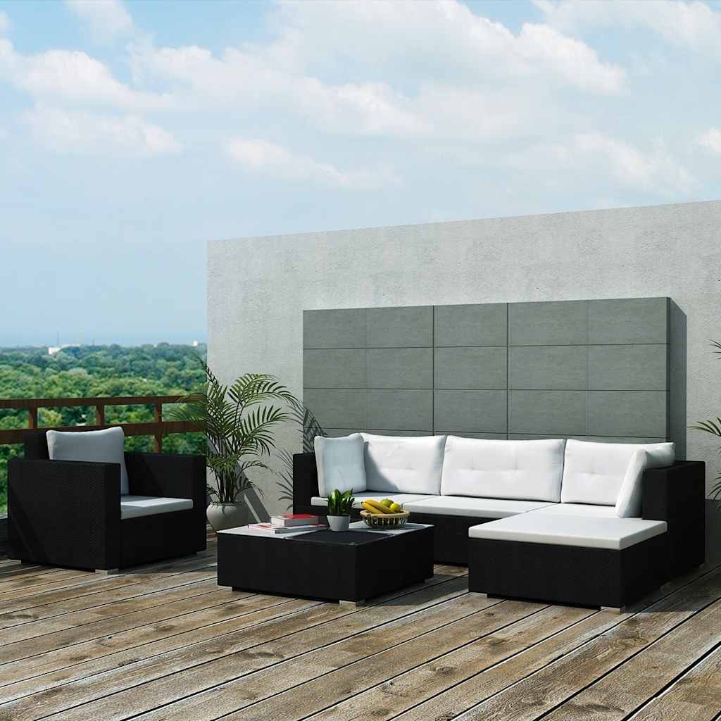 Salon de jardin 6 pcs avec coussins Résine tressée Noir - XIOS