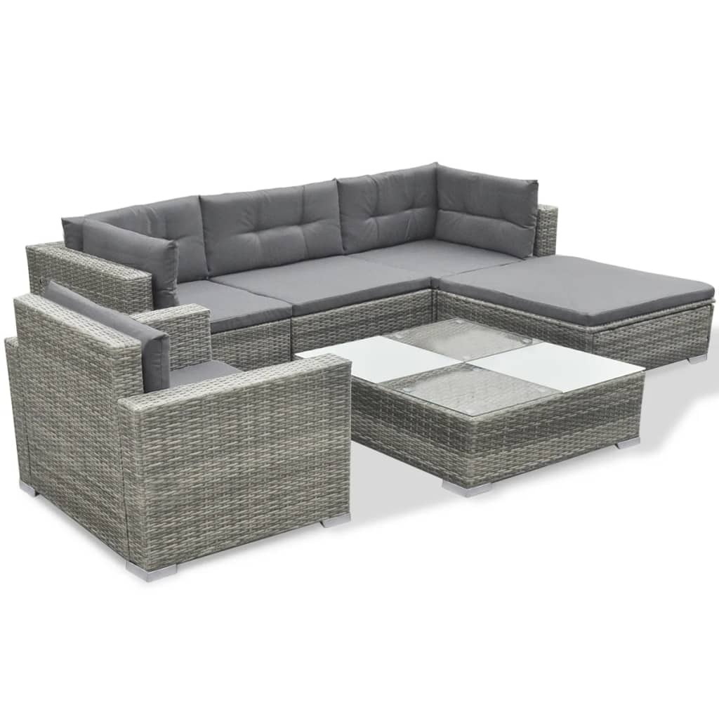 Salon de jardin 6 pcs avec coussins résine tressée gris - XIOS