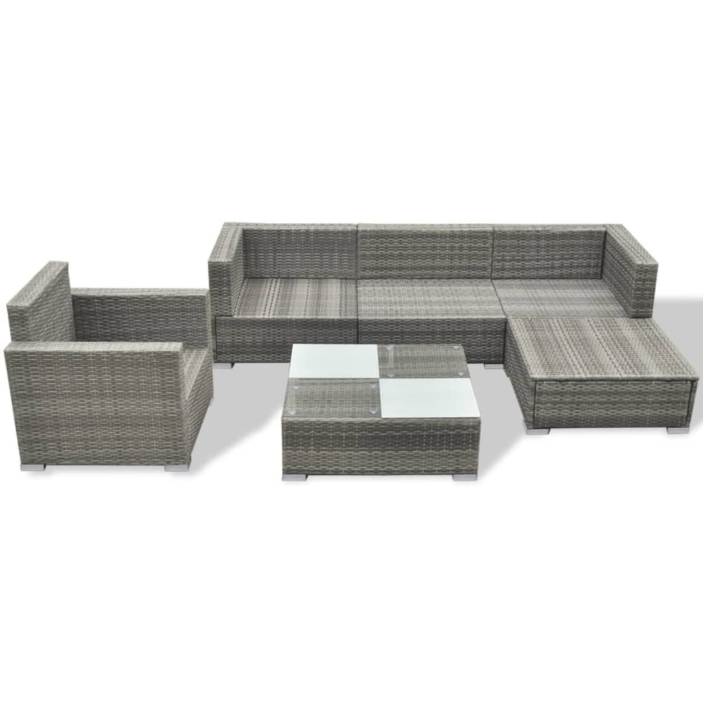 Salon de jardin 6 pcs avec coussins résine tressée gris - XIOS