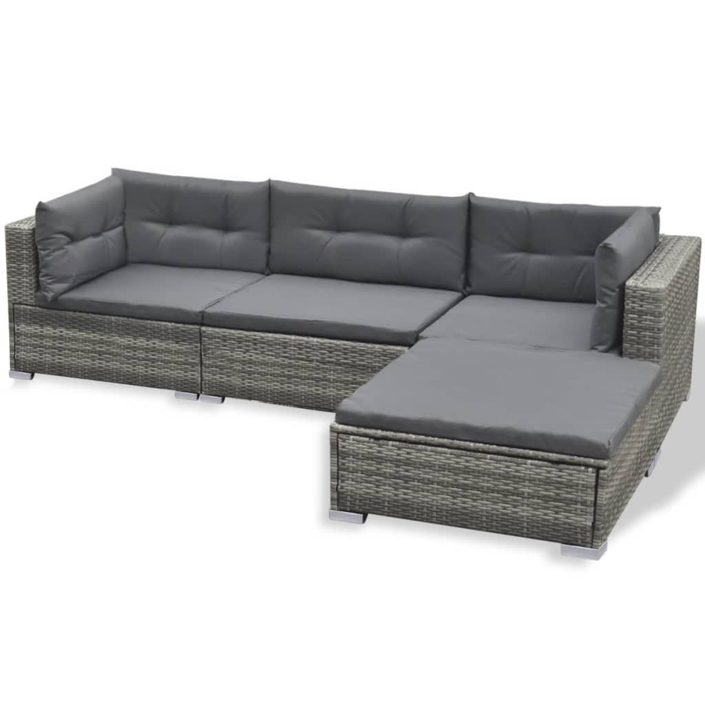 Salon de jardin 6 pcs avec coussins résine tressée gris - XIOS