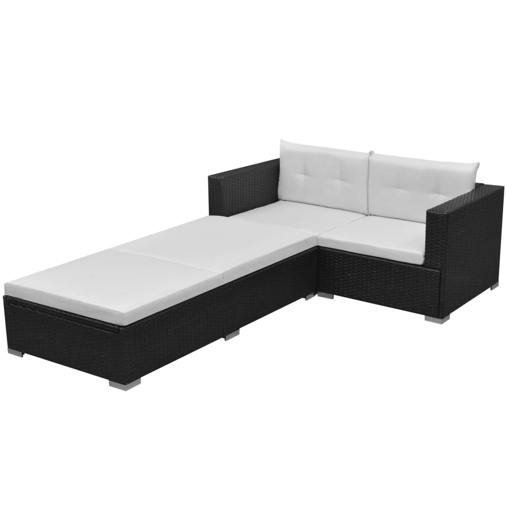 Salon de jardin 3 pcs avec coussins Résine tressée Noir - XIOS