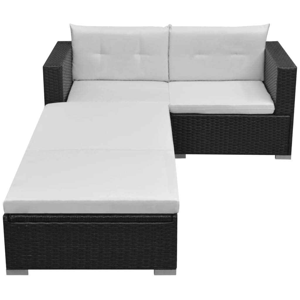 Salon de jardin 3 pcs avec coussins Résine tressée Noir - XIOS