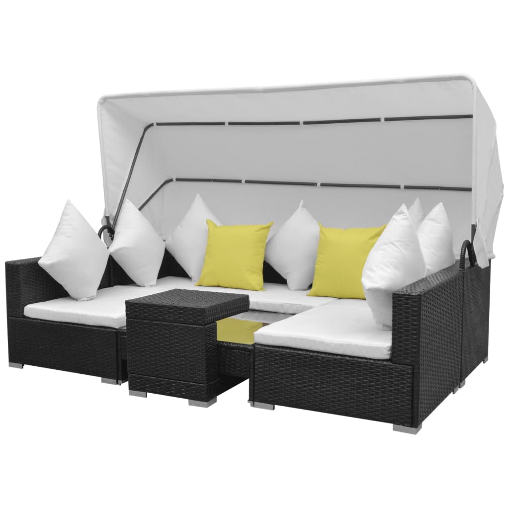 Salon de jardin 7 pcs avec baldaquin Résine tressée Noir - XIOS