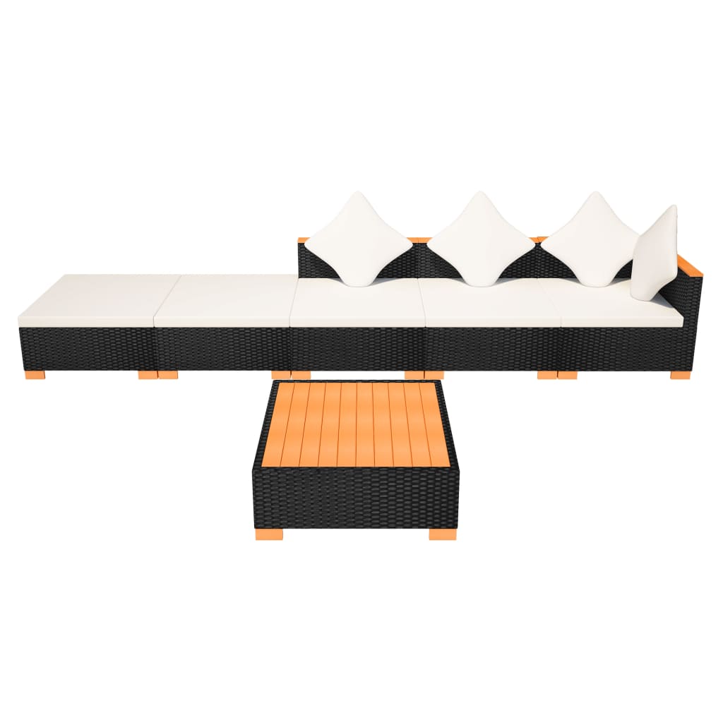 Salon de jardin 6 pcs avec coussins résine tressée noir - XIOS