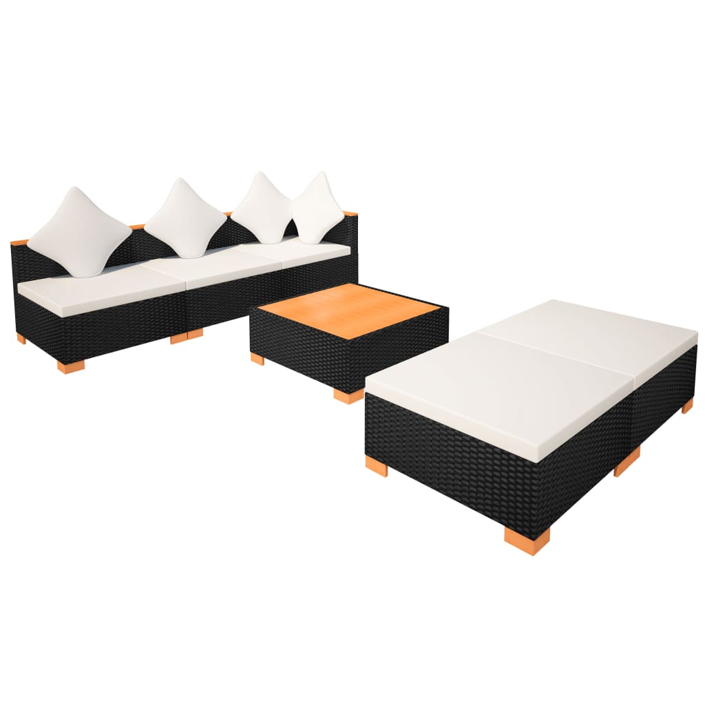 Salon de jardin 6 pcs avec coussins résine tressée noir - XIOS
