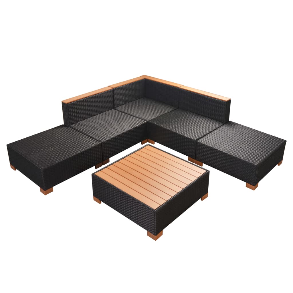 Salon de jardin 6 pcs avec coussins résine tressée noir - XIOS