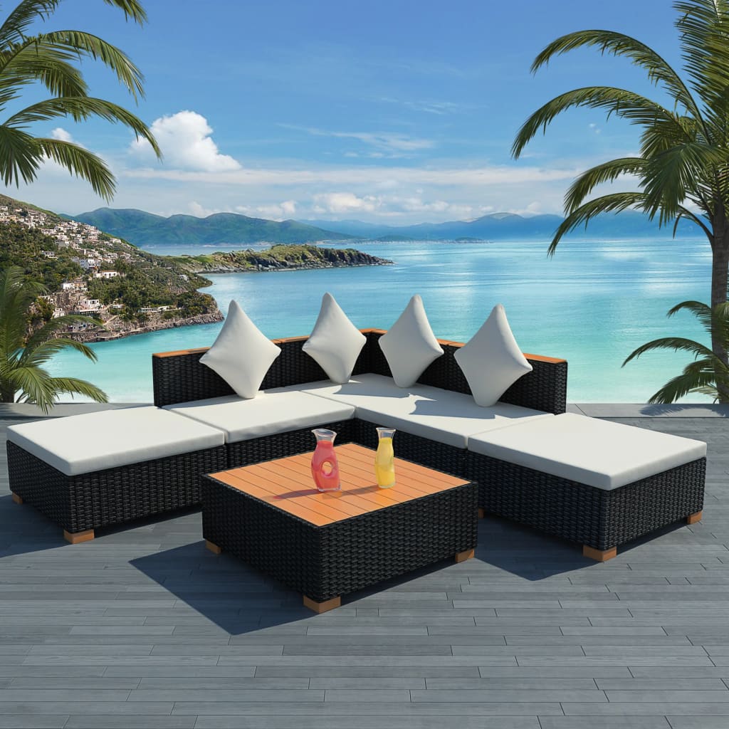 Salon de jardin 6 pcs avec coussins résine tressée noir - XIOS