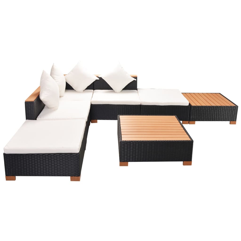 Salon de jardin 7 pcs avec coussins Résine tressée Noir - XIOS