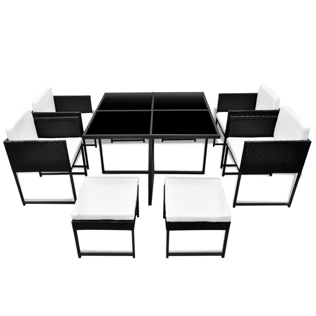 Ensemble à manger d'extérieur 9pcs coussins Résine tressée Noir - XIOS