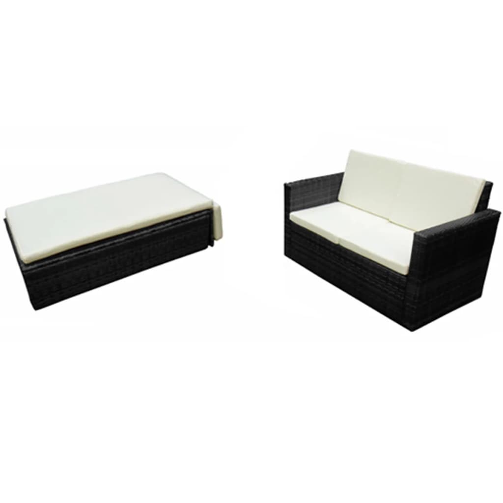 Salon de jardin 2 pcs avec coussins Résine tressée Noir - XIOS