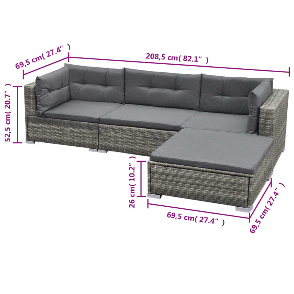 Salon de jardin 5 pcs avec coussins résine tressée gris - XIOS