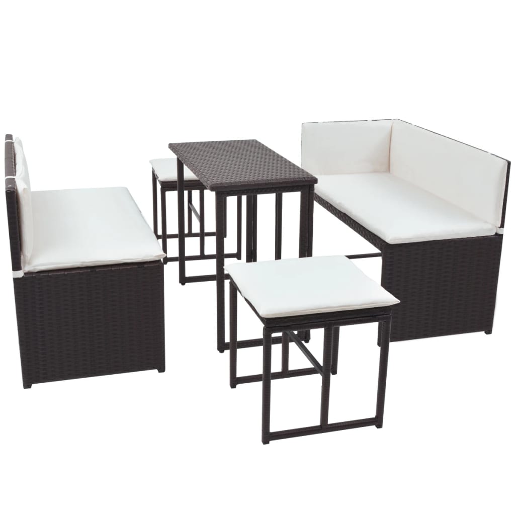 Ensemble à manger d'extérieur 5 pcs Acier Résine tressée Marron