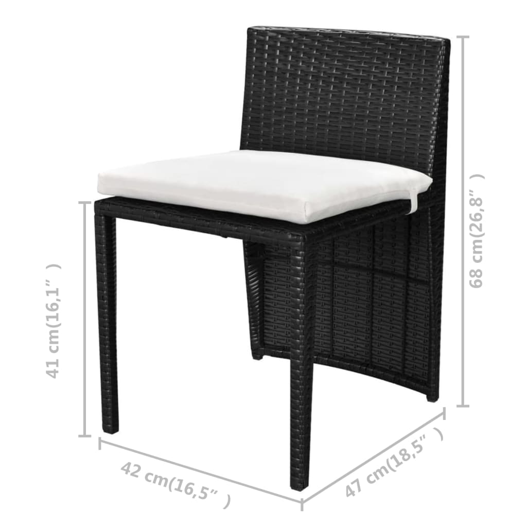Ensemble de bistro 3 pcs avec coussins résine tressée noir - XIOS