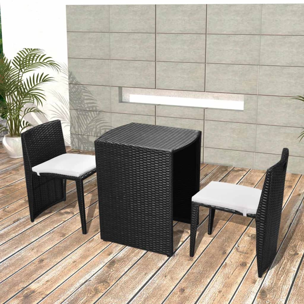 Ensemble de bistro 3 pcs avec coussins résine tressée noir - XIOS