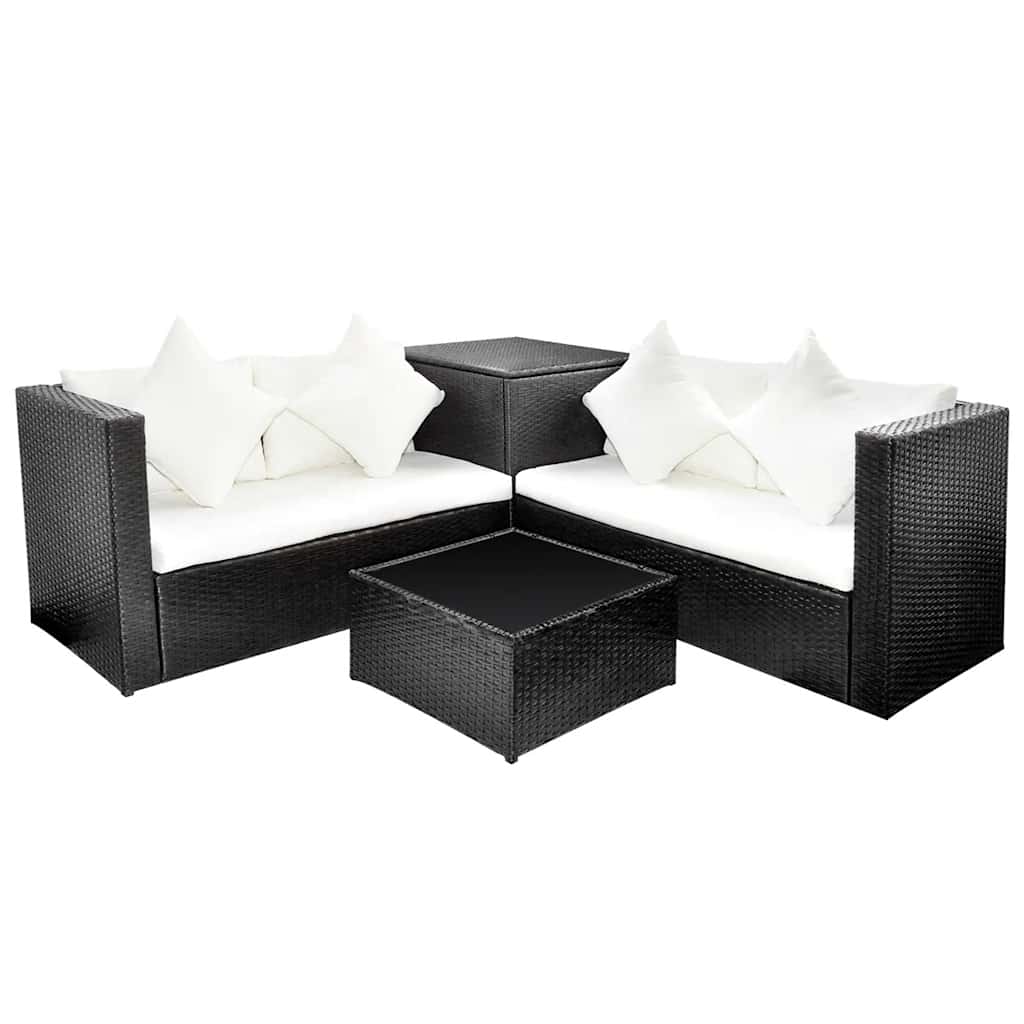 Salon de jardin 4 pcs avec coussins Résine tressée Noir - XIOS