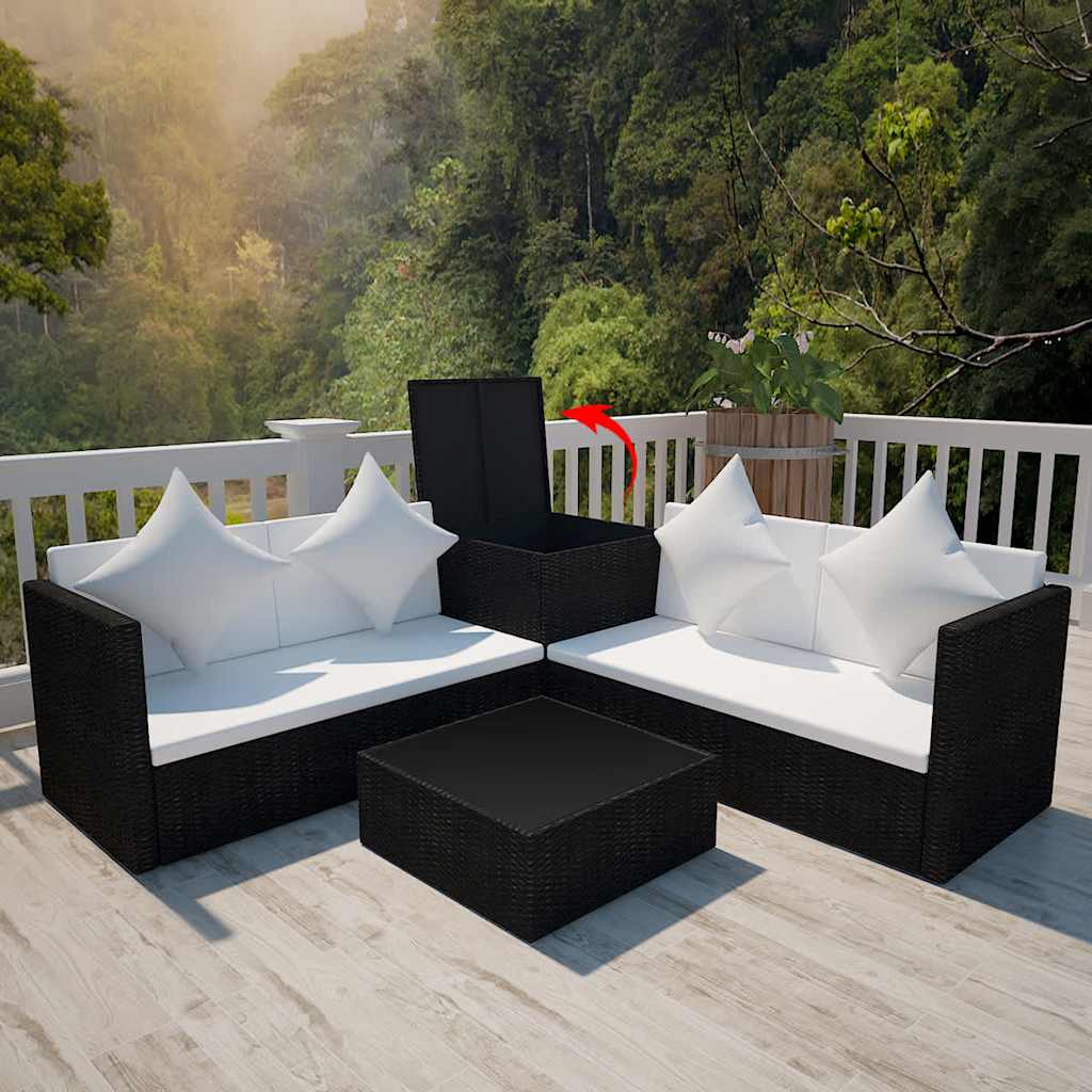 Salon de jardin 4 pcs avec coussins Résine tressée Noir - XIOS