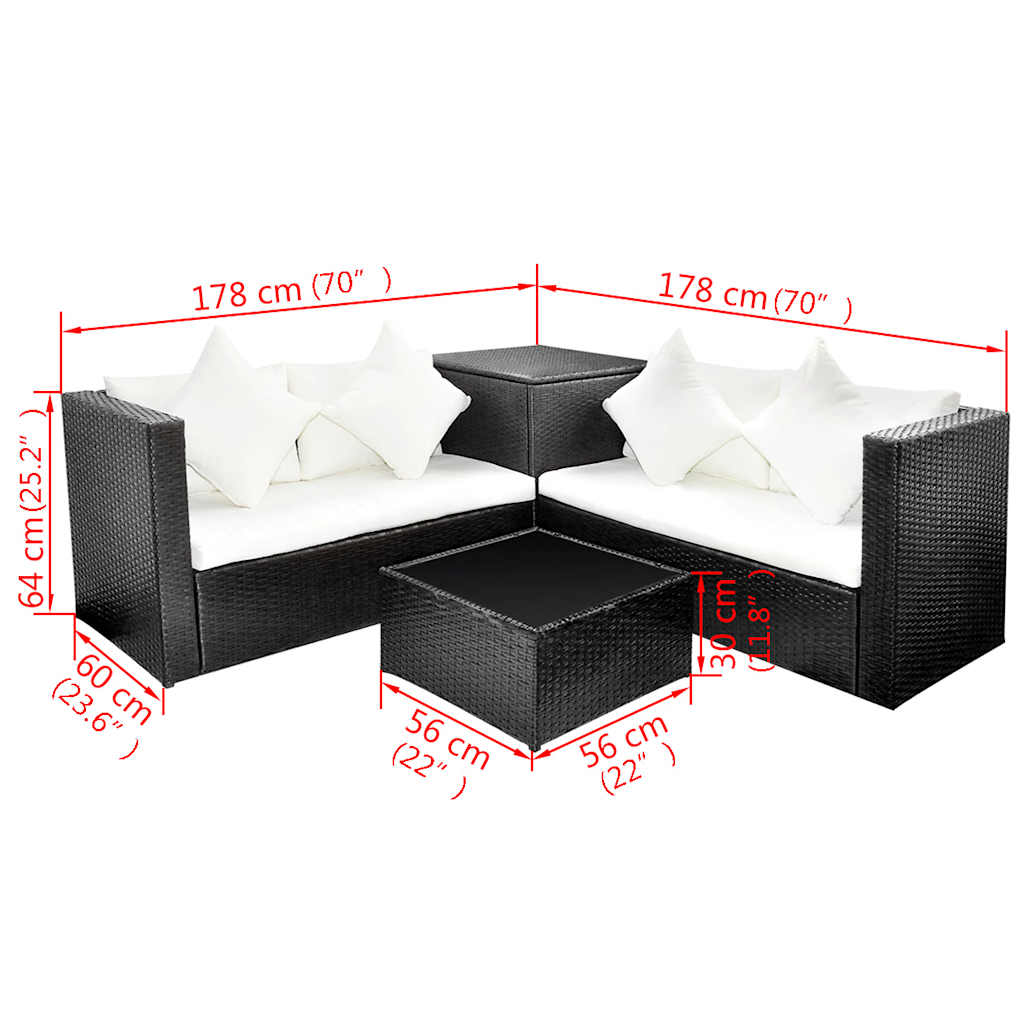 Salon de jardin 4 pcs avec coussins Résine tressée Noir - XIOS