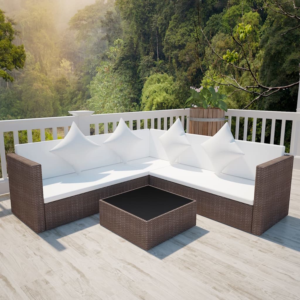 Salon de jardin 4 pcs avec coussins Résine tressée Marron - XIOS