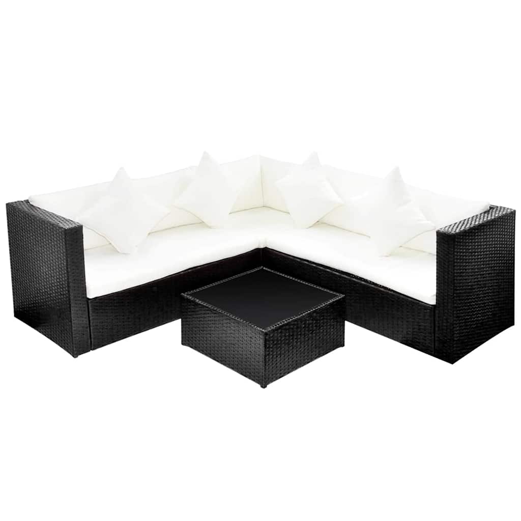 Salon de jardin 4 pcs avec coussins Résine tressée Noir - XIOS