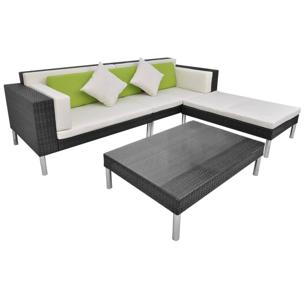 Salon de jardin 4 pcs avec coussins Résine tressée Noir - XIOS
